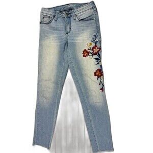 Universal Thread Size 0 25 Womens Jeans Low Rise Skinny Light Wash Embroidery